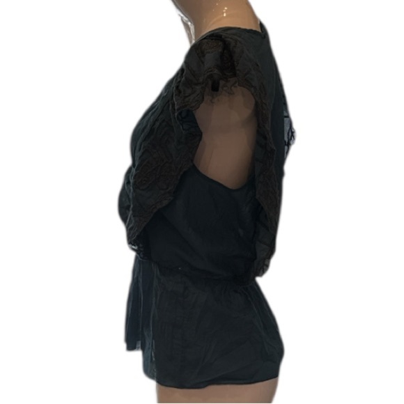 Tiny Teal Flutter Sleeve Embroidered Surplice Neckline Peplum Cotton Top Size 8 - Picture 3 of 10